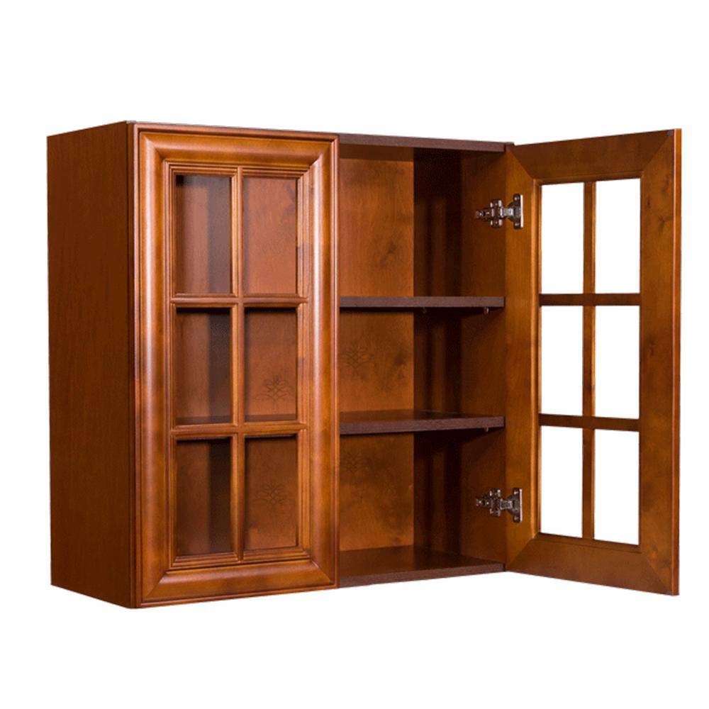 LIFEART CABINETRY Cambridge Assembled 24x30x12 in. Wall Mullion Door Cabinet with 2 Doors 2 Shelves in Chestnut AC-WMD2430