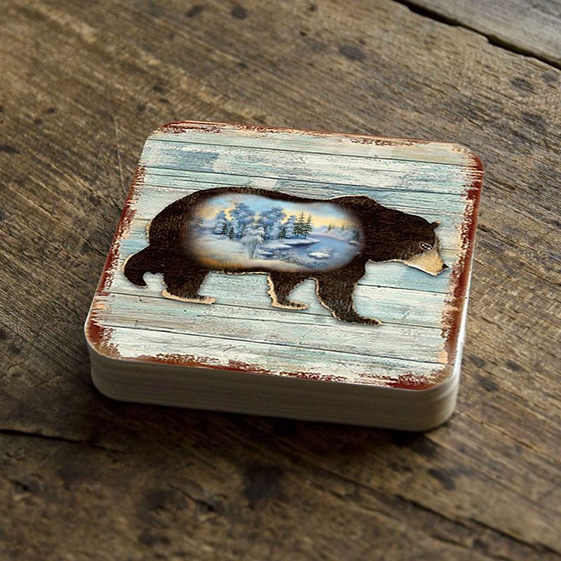 Bear Wooden Cork Coasters Gift Set of 4 by Nature Wonders