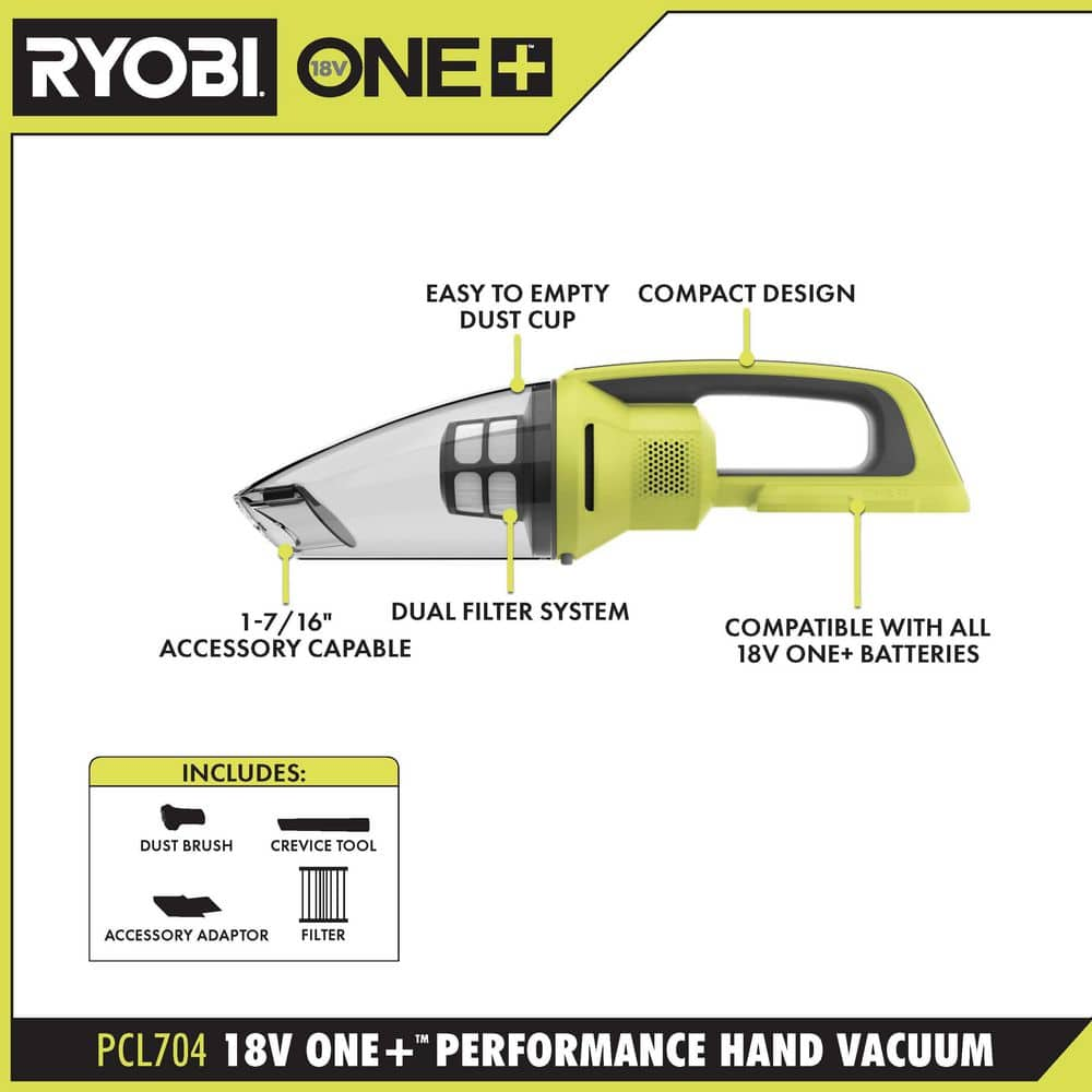 RYOBI ONE+ 18V Cordless Stick and Hand Vacuum Cleaner (2-Piece) with 4.0 Ah Battery and Charger PCL720KHV1