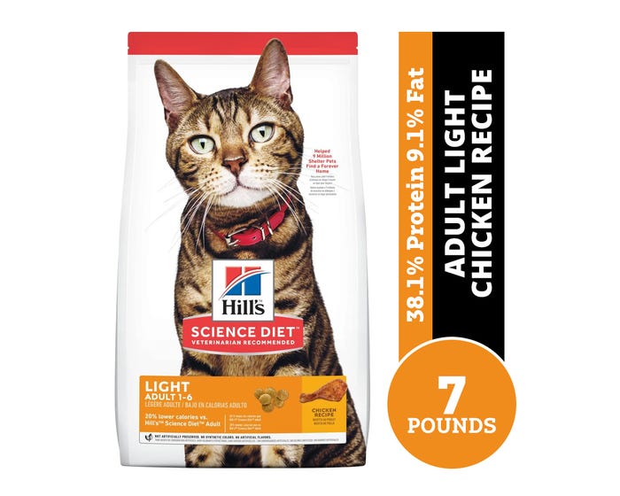 Hills Science Diet Adult Light Chicken Recipe Dry Cat Food， 7 lb. Bag