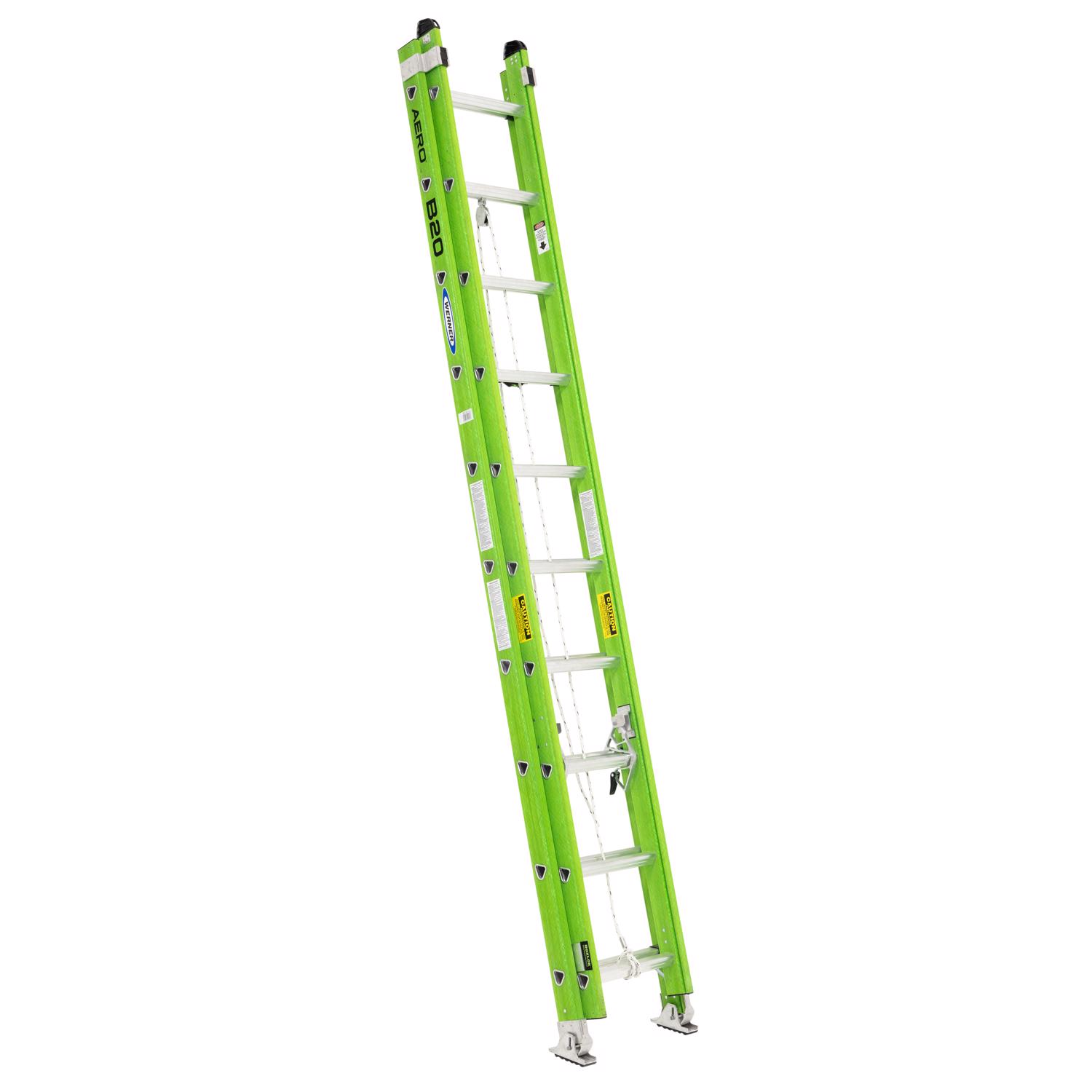 Werner Aero 20 ft. H Fiberglass Extension Ladder Type IAA 375 lb. capacity 20-10.41 ft.