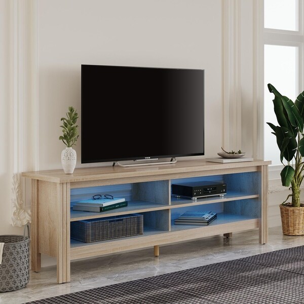 Classic TV Stand with LED Lights for 55-85 Inch TV， Black/Espresso/Oak