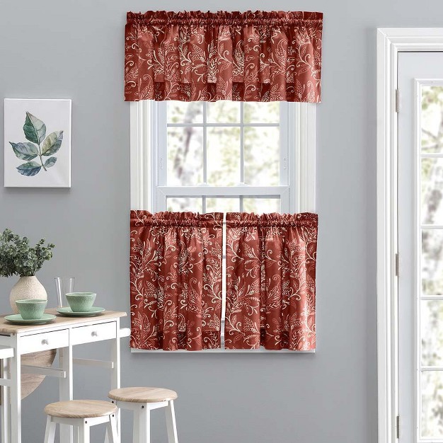 Ellis Curtain Lexington Leaf Pattern On Colored Ground Curtain Tiers Brick