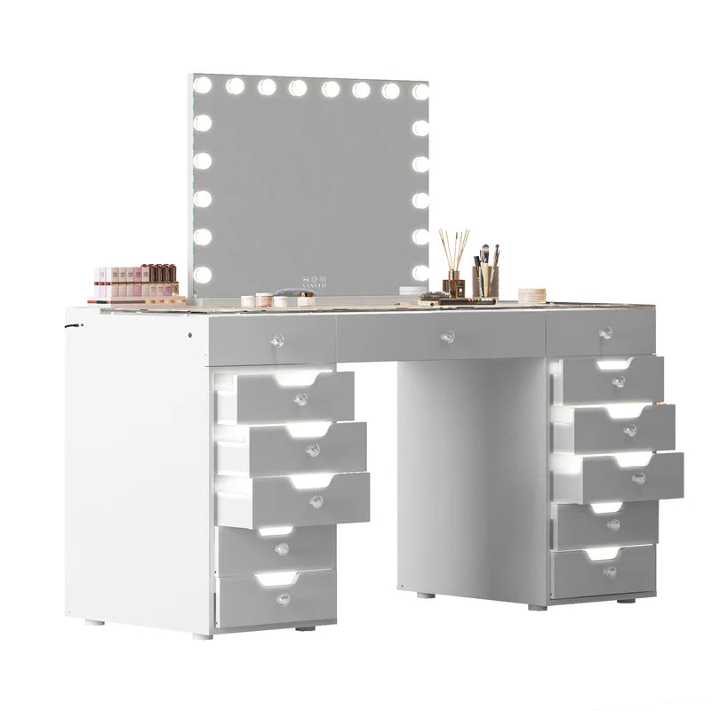 Eva Vanity Desk - 13 Storage Drawers with Full Light   VNT-EVA-C01-WHT