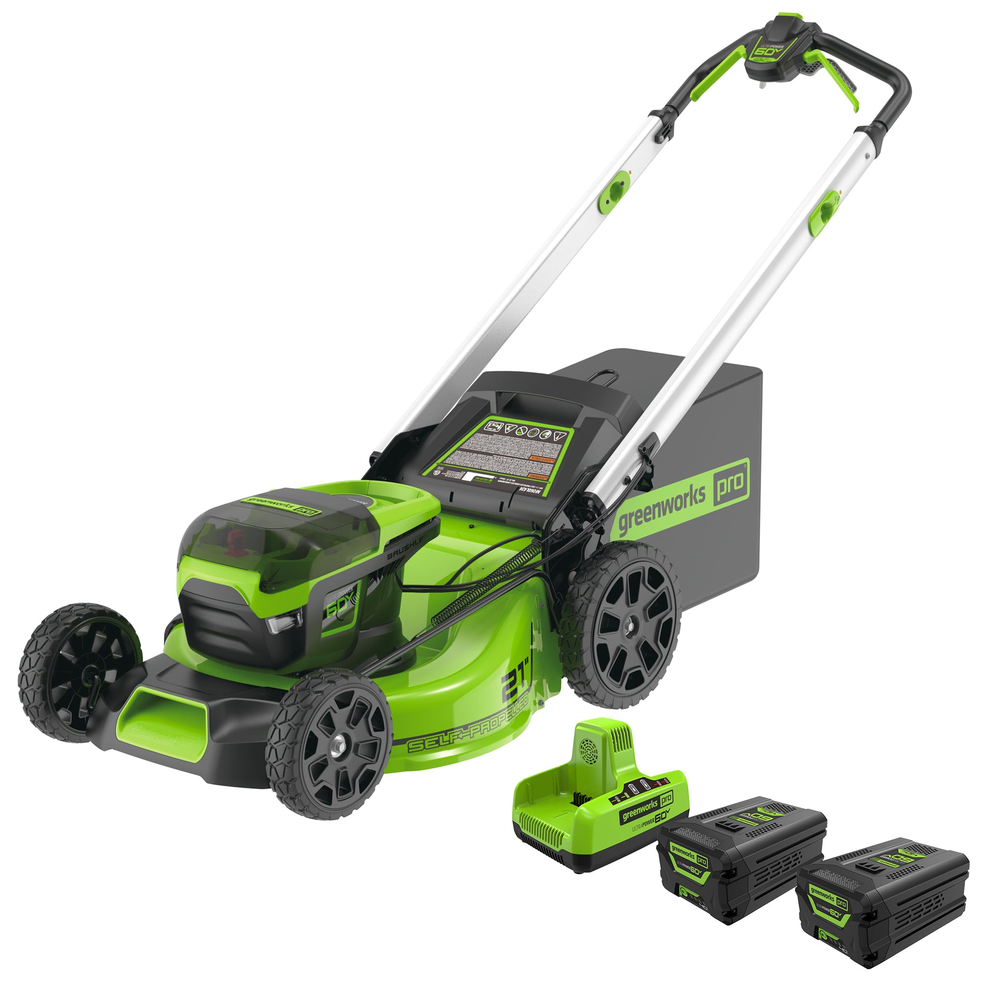 60V 21'' Self Propelled Lawn Mower  (2) 4.0 Ah Batteries | Greenworks Tools