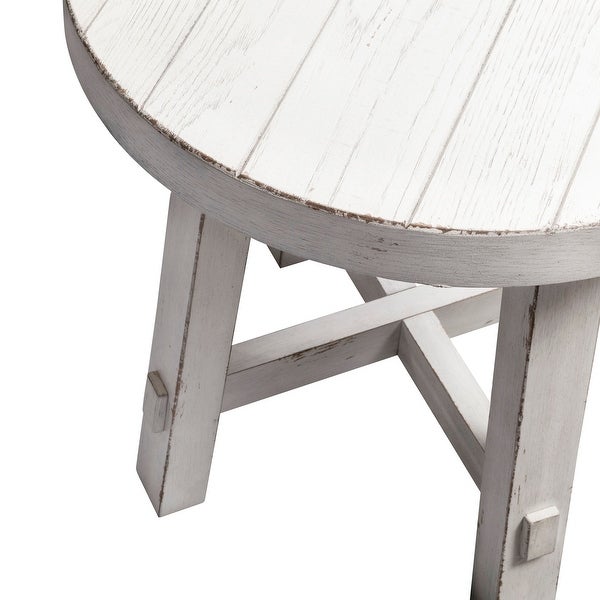 Modern Farmhouse Flea Market White Distressed Splay Leg Round End Table