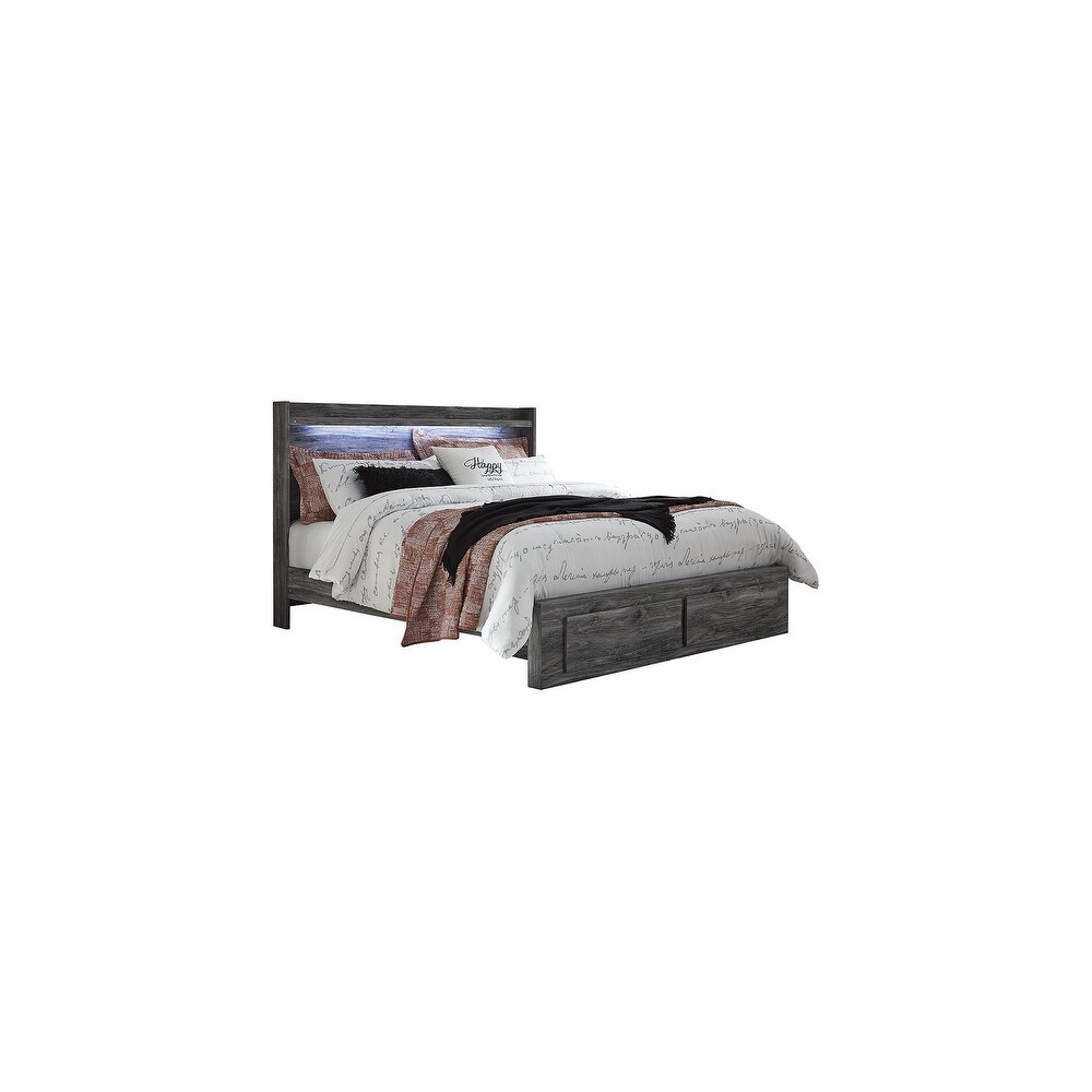 Baystorm Weathered Gray Panel Bed with Footboard Storage Drawers