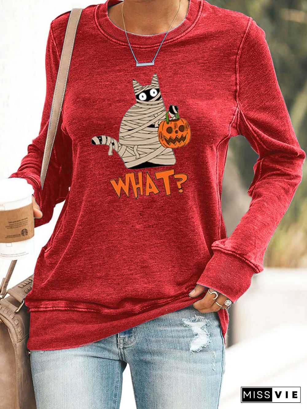 Women's Halloween Print Crewneck Sweatshirt