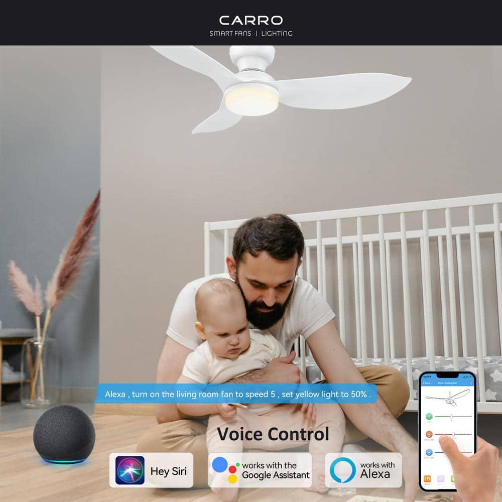 CARRO Daisy 45 in Dimmable LED IndoorOutdoor White Smart Ceiling Fan with Light and Remote Works with AlexaGoogle Home