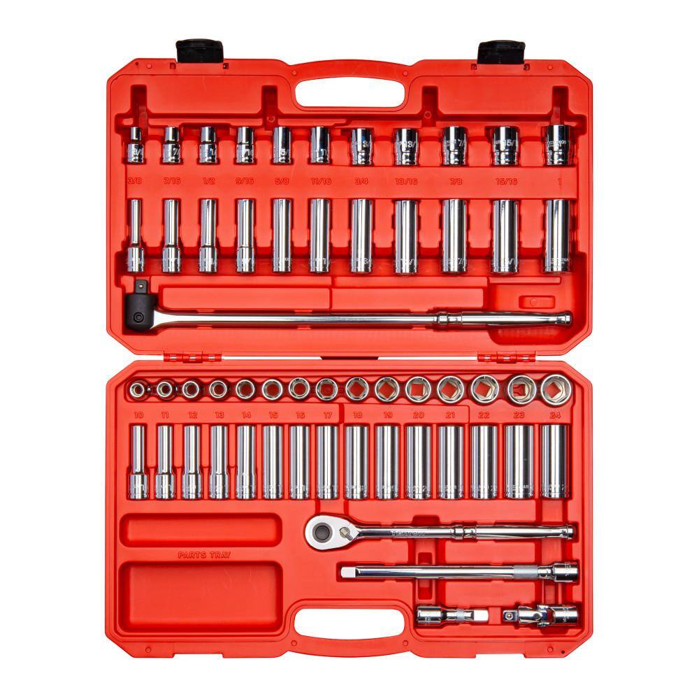 TEKTON 12 in. Drive 6-Point Socket and Ratchet Set 38 in. to 1 in. 10 mm to 24 mm (58-Piece) SKT25301