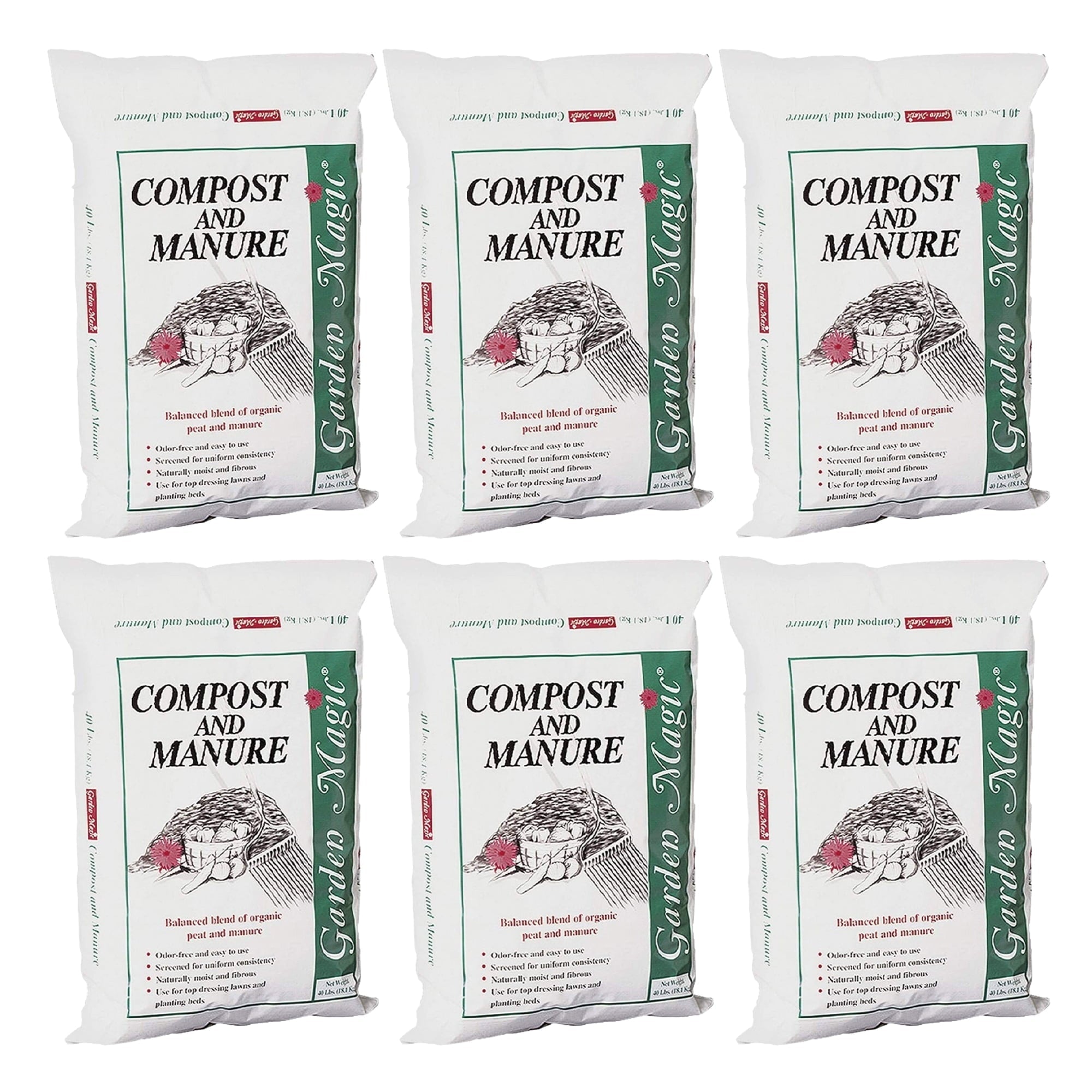 Michigan Peat 5240 Garden Compost and Manure Blend, 40 Pound Bag (6 Pack)