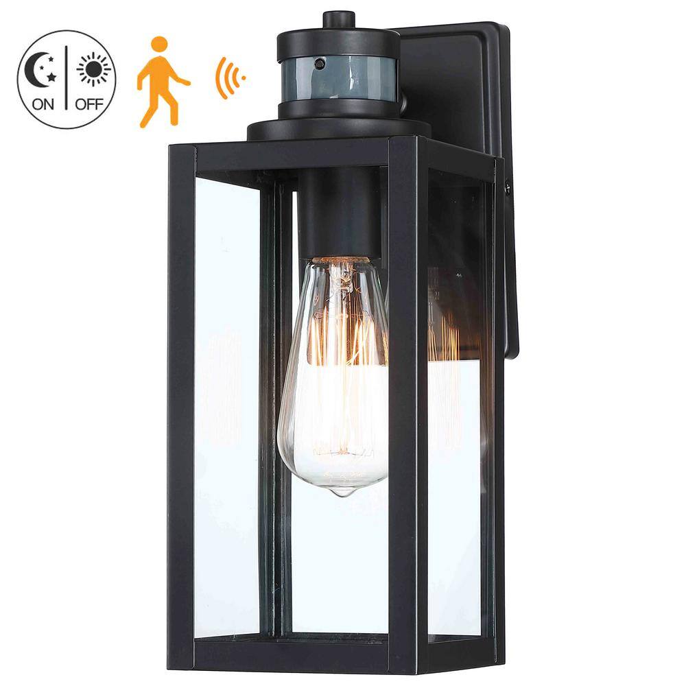 Uixe 12 in. 1-Light Matte Black Motion Sensing Dusk to Dawn Outdoor Wall Lantern Sconce Sensor SSL-12121-MS