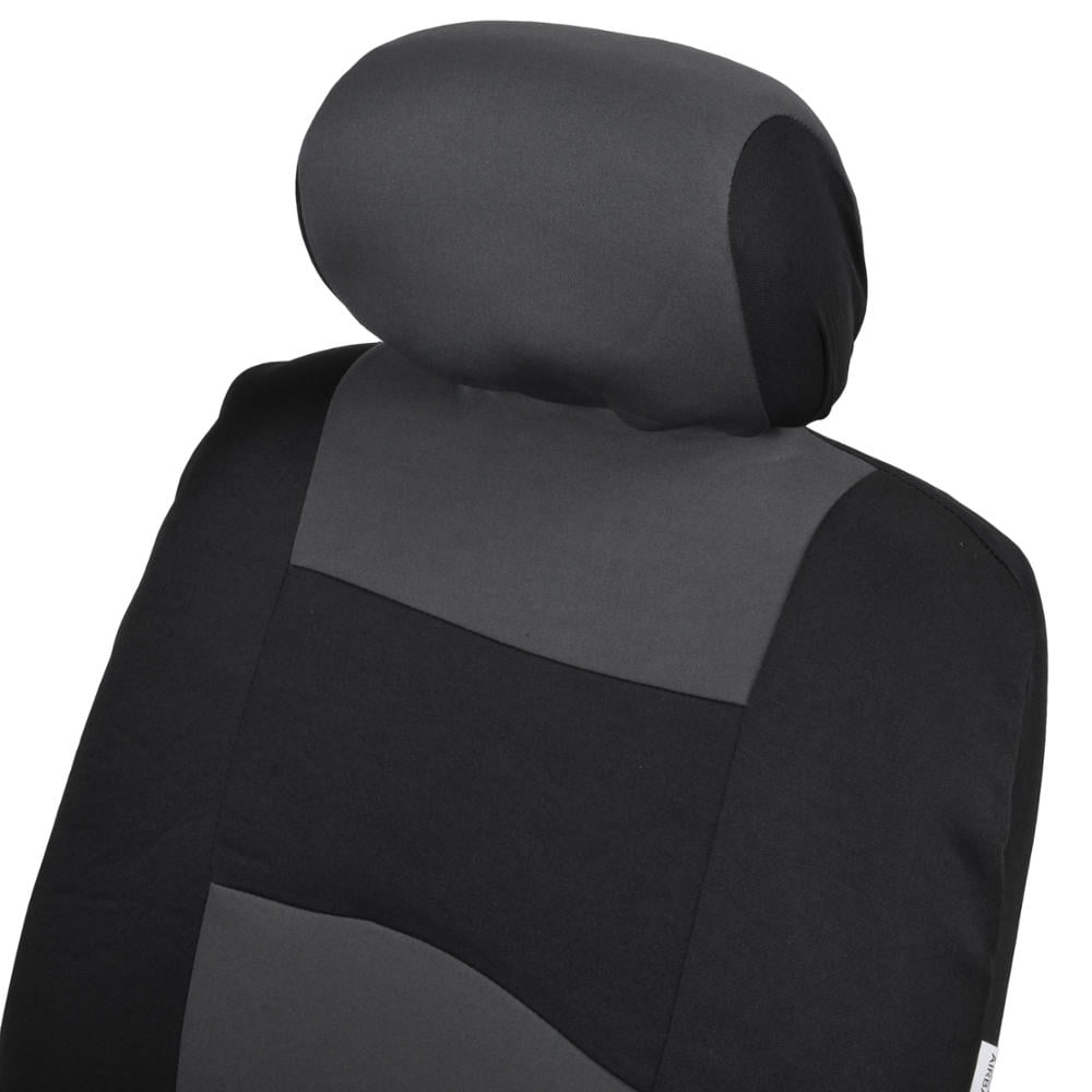 BDK PolyPro Car Seat Covers Full Set， Charcoal Gray Two-Tone Front and Rear Split Bench Seat Covers for Cars Trucks SUV