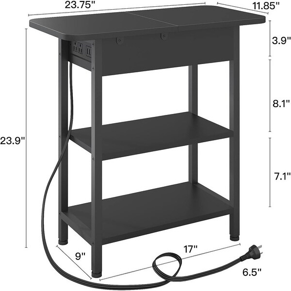 coffee Table，Flip Top Side Table with USB Ports and Outlets Black