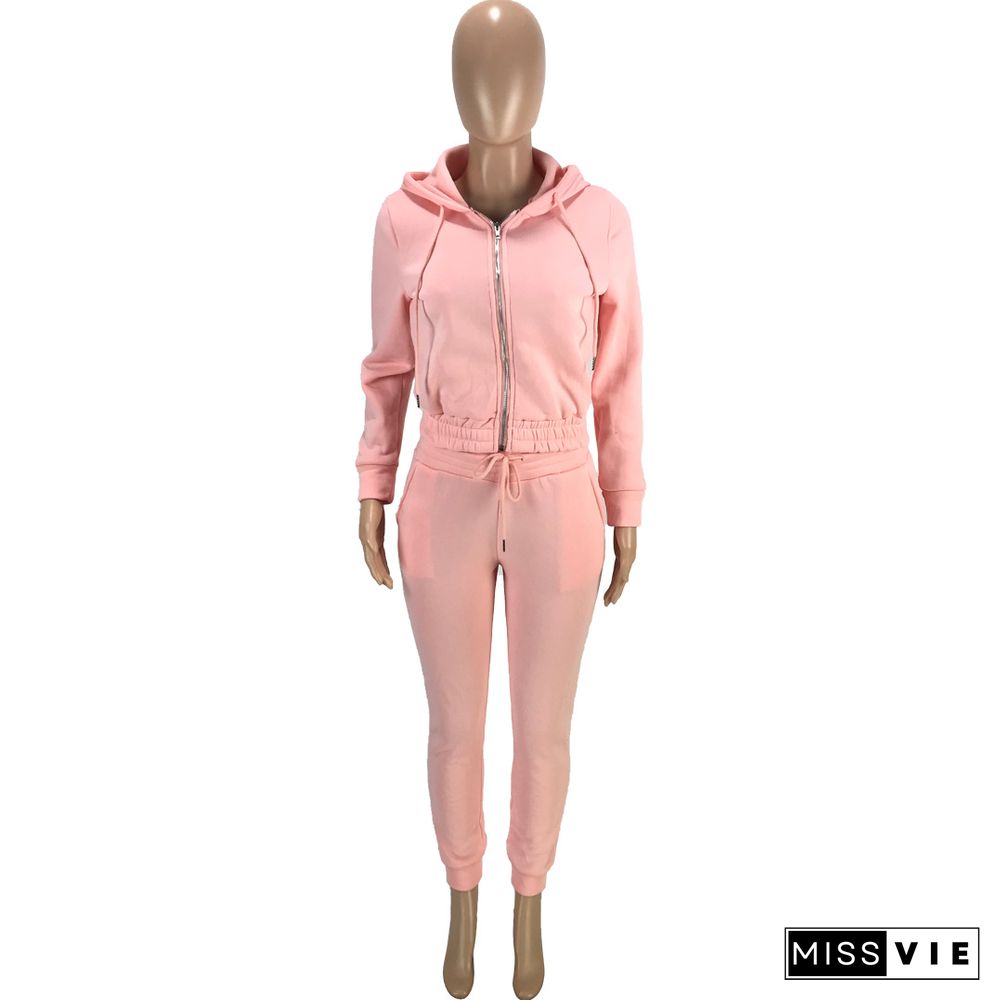 Thickened Zipper Hooded Sweatshirt And Pants Set