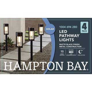 Hampton Bay Clermont Solar Black LED 15 Lumens Modern Bollard Path Light Set with Vintage Bulb (4-Pack) NXT-2366-V