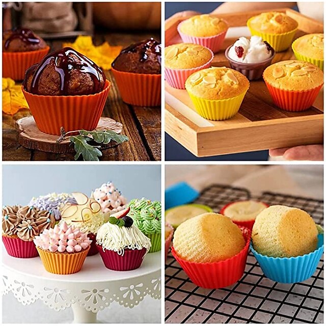 12 Pcs Reusable Silicone Baking Cups Nonstick Muffin Molds for Cake Balls Muffins Cupcakes