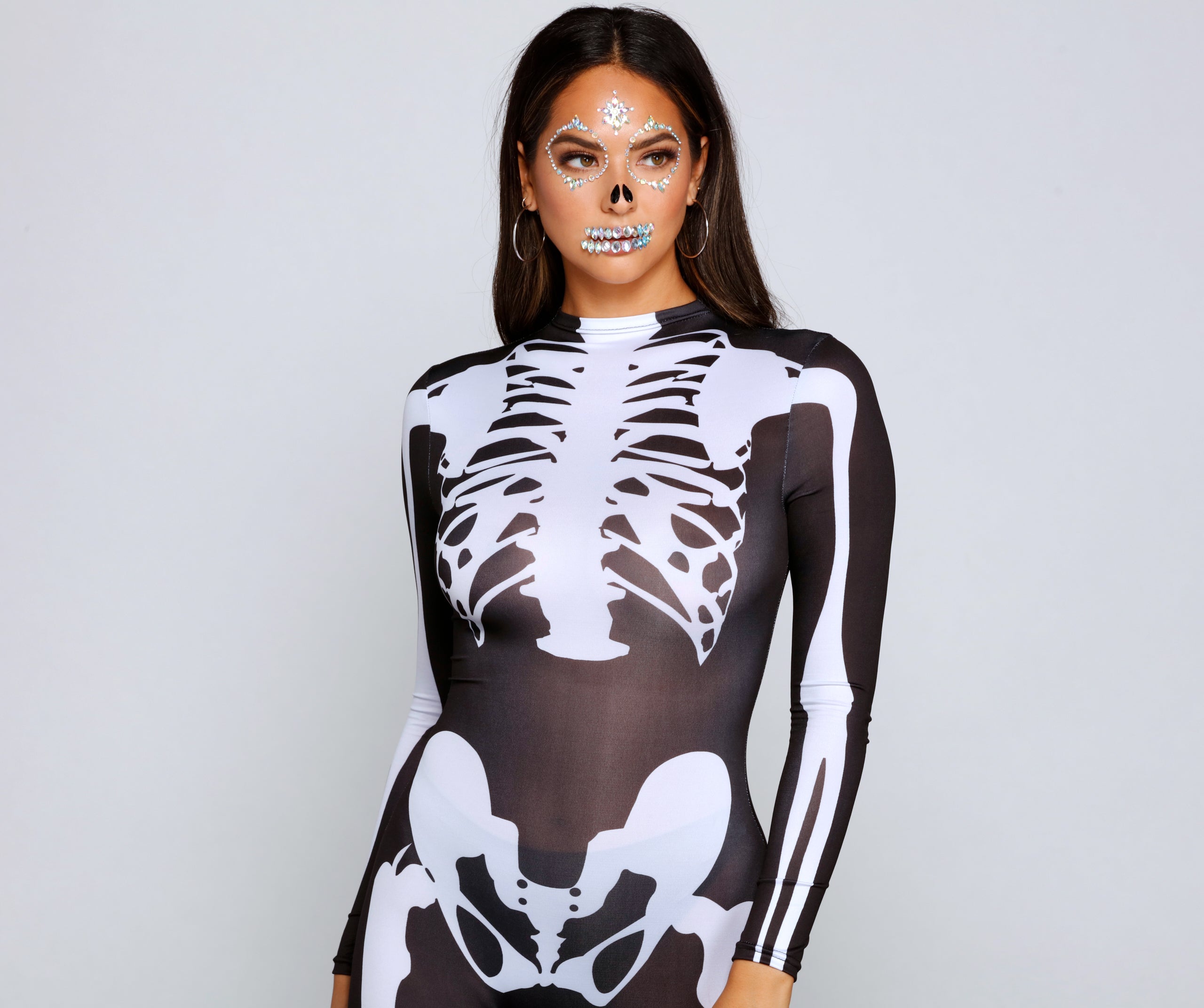 Spooky And Sultry Skeleton Print Catsuit