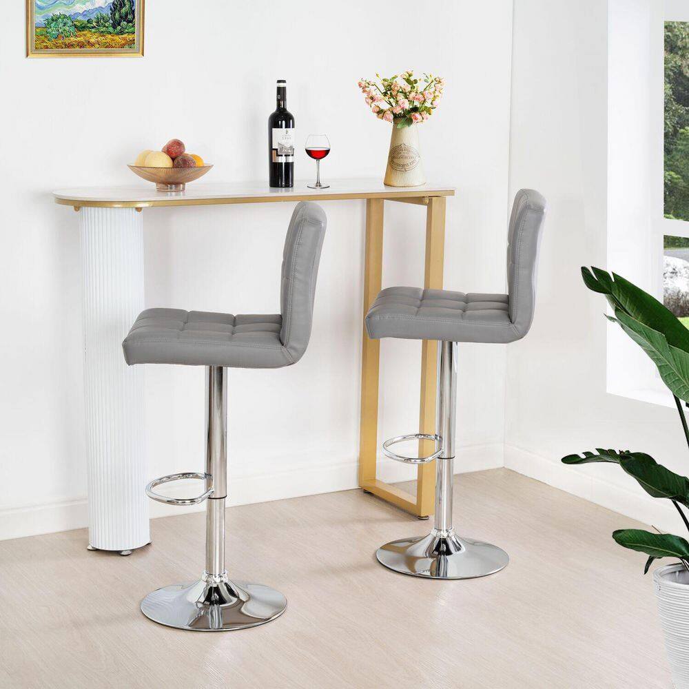 HOMESTOCK Set of 2 Bar Stools Adjustable Swivel Bar Chair Leather Counter Stools Bar Chairs Stool for Kitchen Counter Gray 85430W