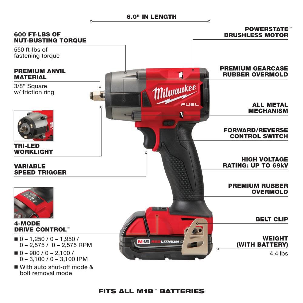 Milwaukee M18 FUEL 3/8 Mid-Torque Impact Wrench with Friction Ring CP2.0 Kit 2960-22CT from Milwaukee