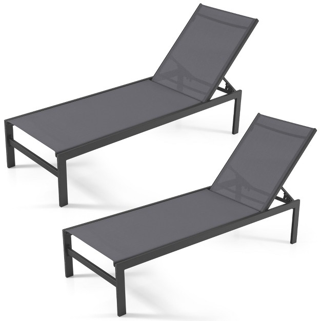 Costway 2 Pcs 6 position Lounge Chair Chaise Aluminium Adjust Recliner