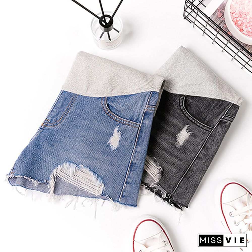 Summer Fashion Maternity Ripped Denim Shorts for Pregnant Women Casual Shorts