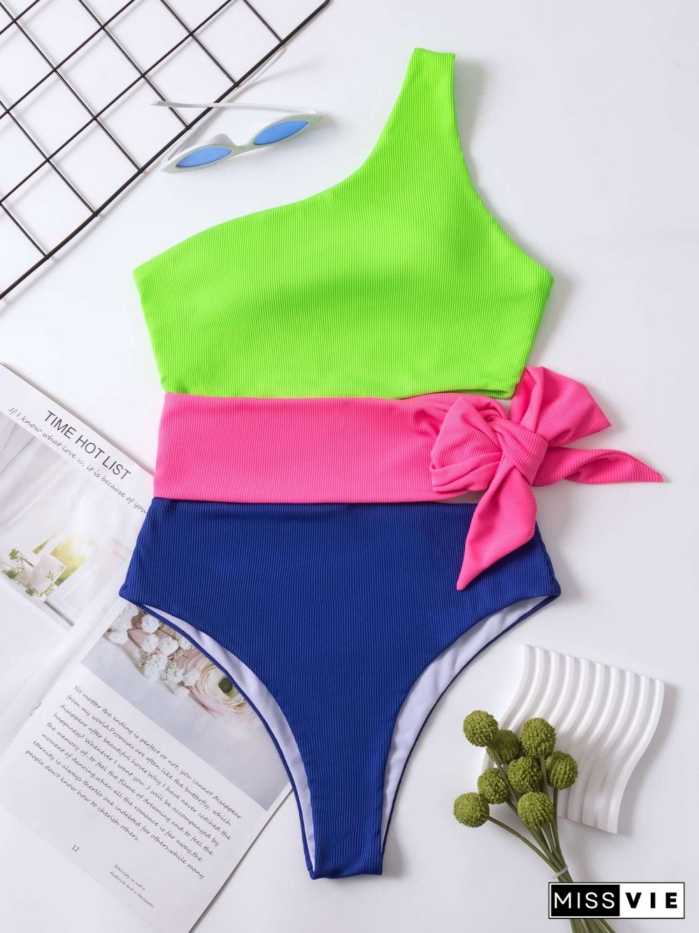 One Shoulder Colorblock Stitching One Piece Swimwear