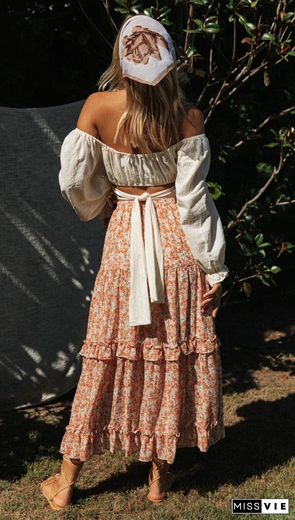 White Crop Top and Floral Skirt Sets