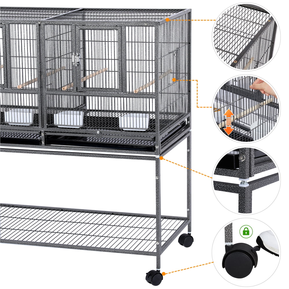 SMILE MART Divided Breeder Cage Stackable Wide Bird Cage for Small Birds Lovebirds Finch Canaries Parakeets Cockatiels Budgies Metal， Black