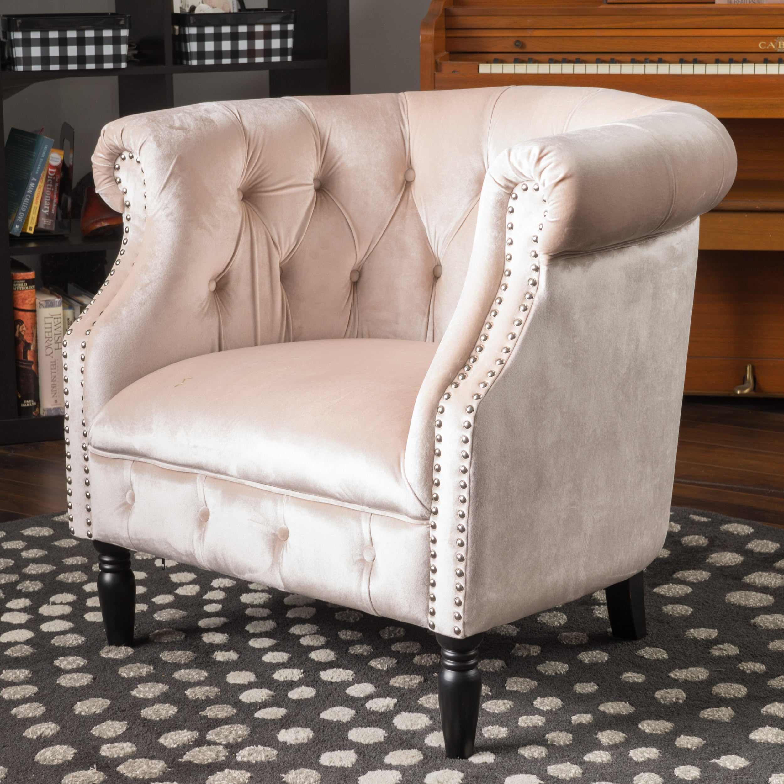 Aries Button-Tufted Velvet Rolled Back Tub Design Club Chair