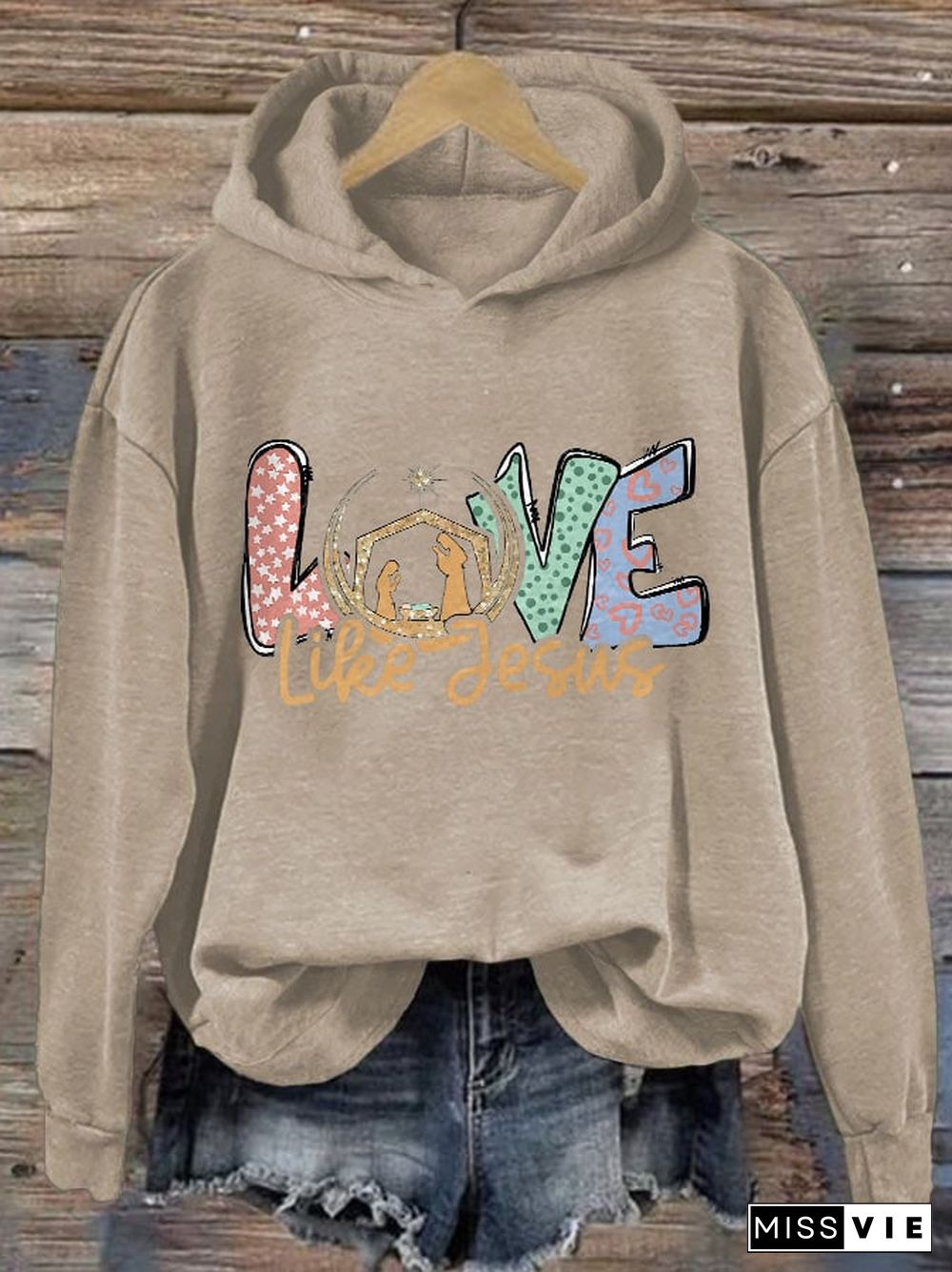 Women's Love Like Jesus Christmas Print Casual Hoodie