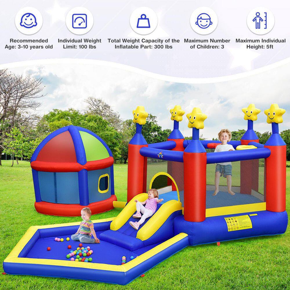 HONEY JOY Inflatable Bounce House Twinkle Star 5-In-1 Kids Inflatable Castle with Slide Jumping Area Ball Pit with 735-Watt Blower TOPB006376