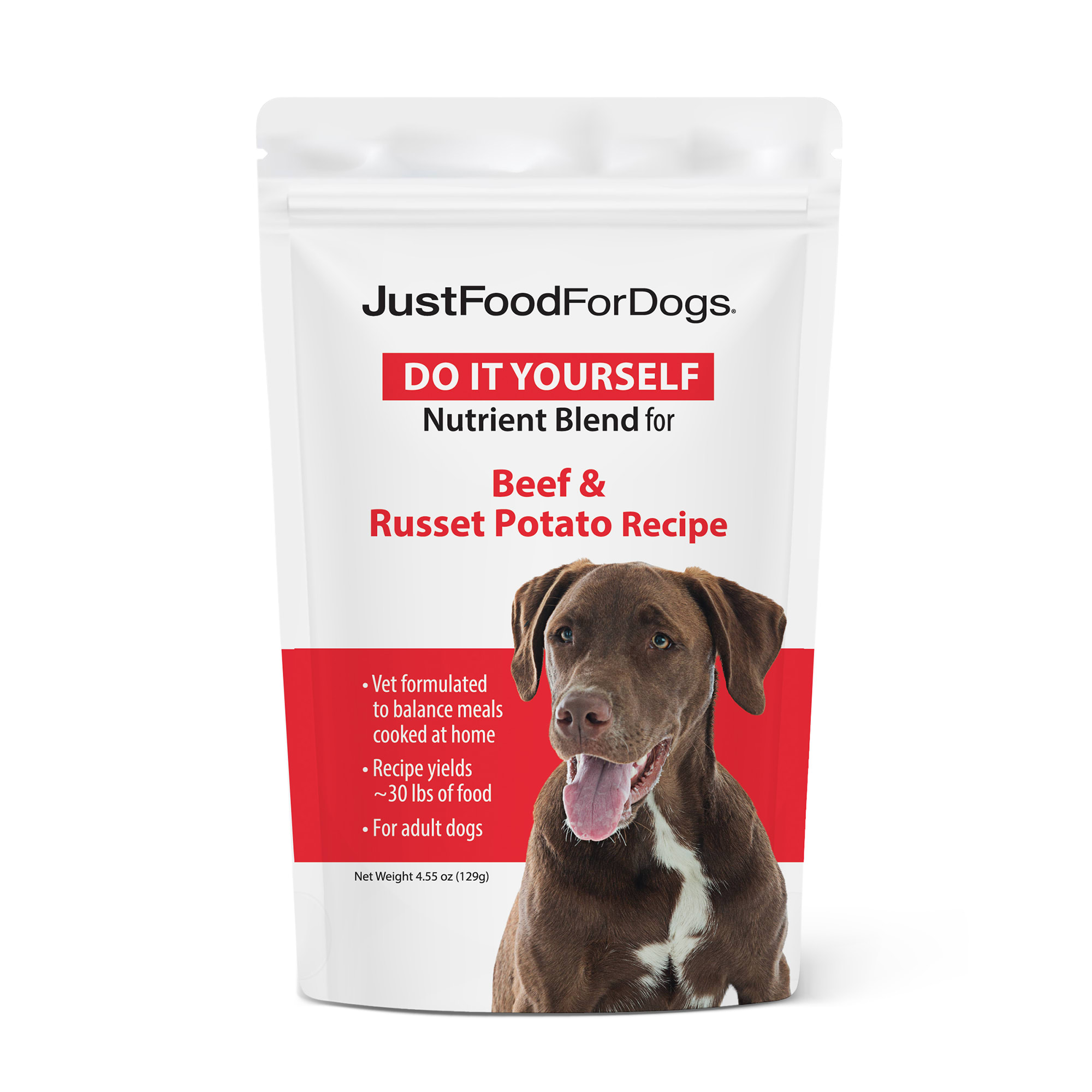 JustFoodForDogs Do-It-Yourself Beef and Russet Potato Dog Food Nutrients， 4.55 oz.