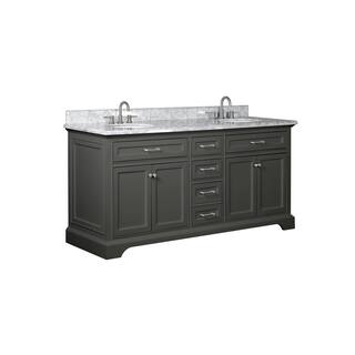 Home Decorators Collection Windlowe 73 in. W x 22 in. D x 35 in. H Freestanding Bath Vanity in Gray with Carrara White Marble Marble Top 15101-VS73C-GR