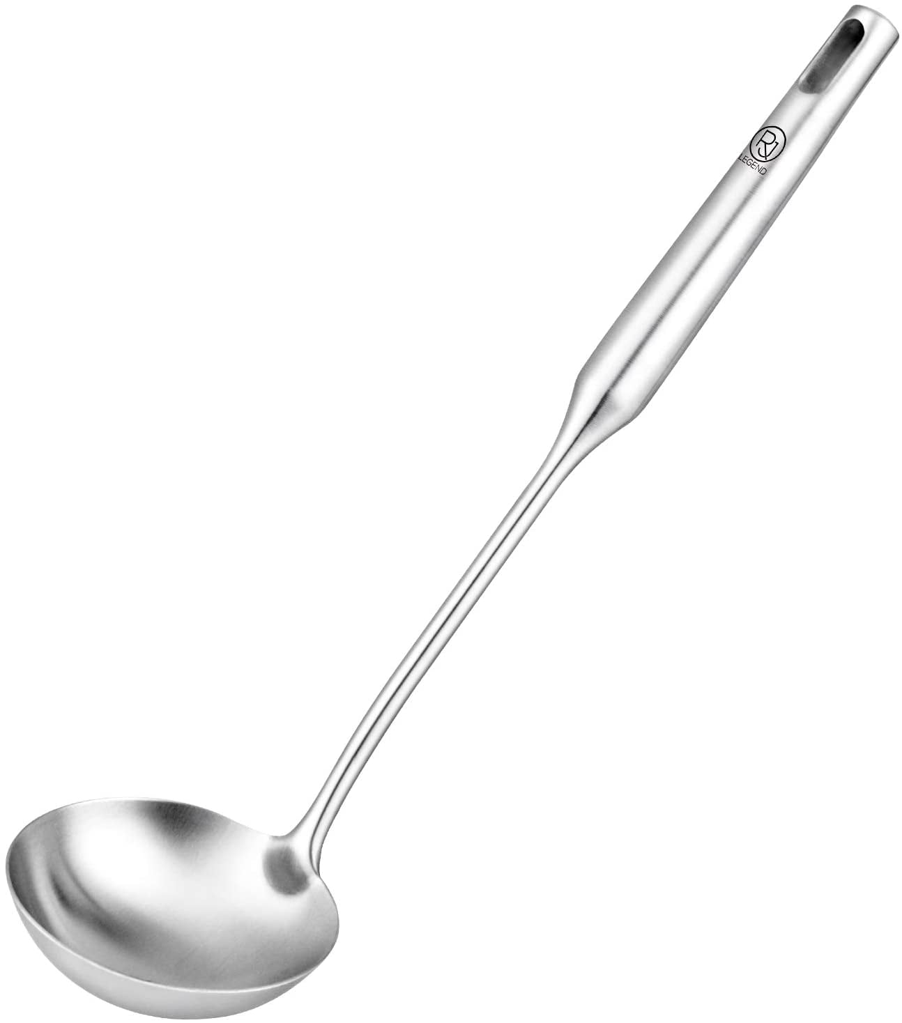 RJ Legend Kitchen Gadget Food Grade 304 Stainless Steel 14.2 In. Length/3.7 In. Diameter Soup Ladle with Ergonomic Rounded Handle, Silver