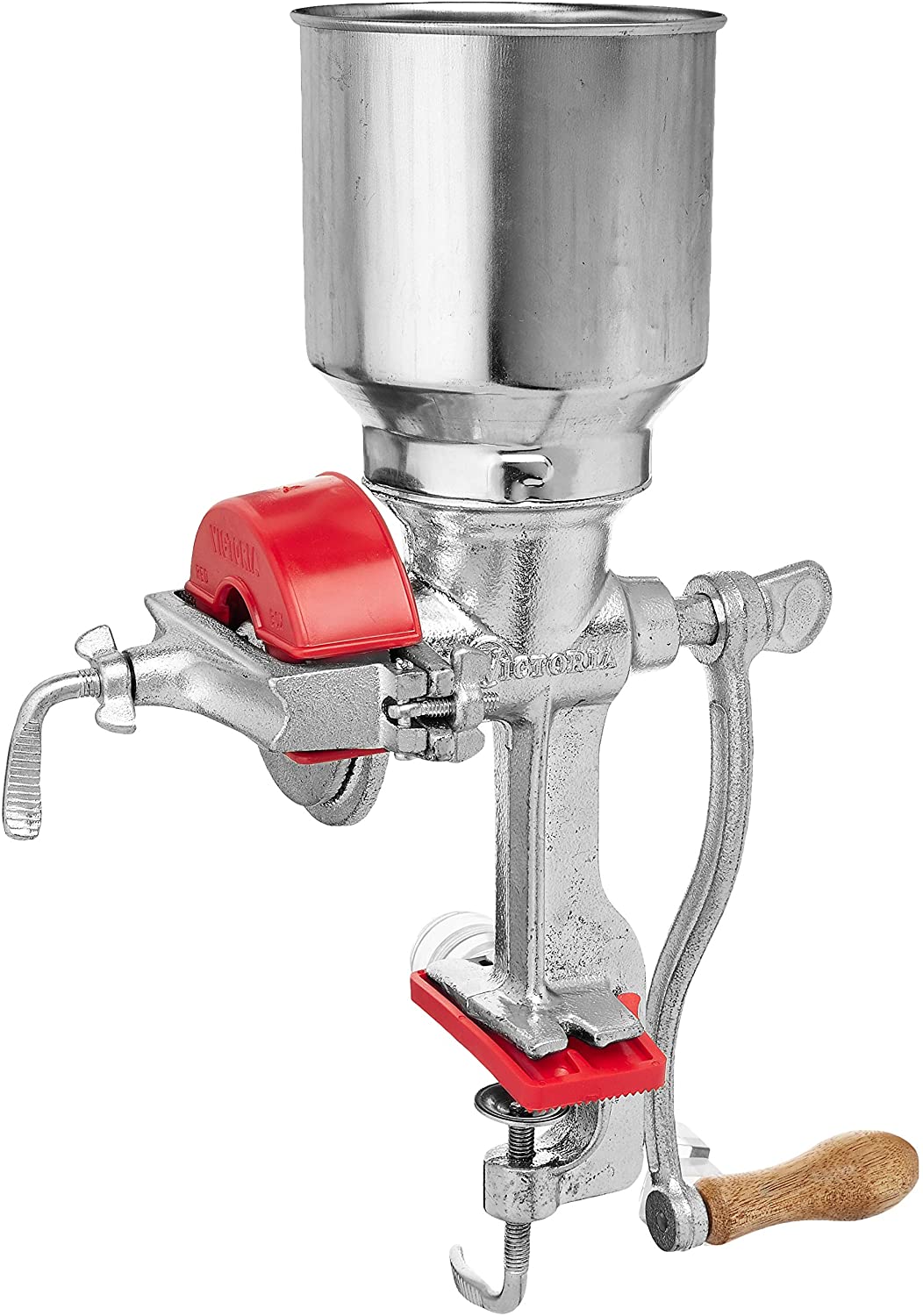 Victoria Manual High Hopper Grain Grinder， Silver