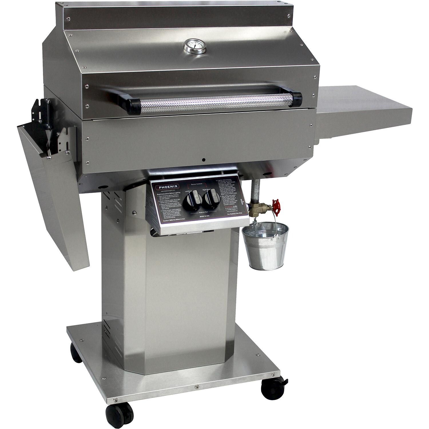 Phoenix Grill SD Stainless Steel Propane Gas Riveted Grill Head On Stainless Steel Pedestal Cart