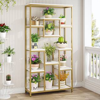 TRIBESIGNS WAY TO ORIGIN Frailey 71 in. Gold White Tall 11-Tier Large Open Display Bookshelf Geometric Cubed Bookcase Modern Storage Home Office HD-XK00191-WZZ