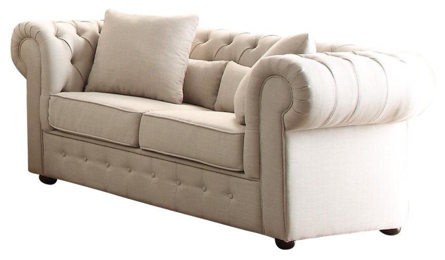 Scotlynn Button Tufted Love Seat  Natural Fabric   Transitional   Loveseats   by AMOC  Houzz