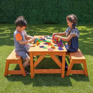 SPORTSPOWER Kids Natural Wooden Picnic Table with Separated Benches WP-771