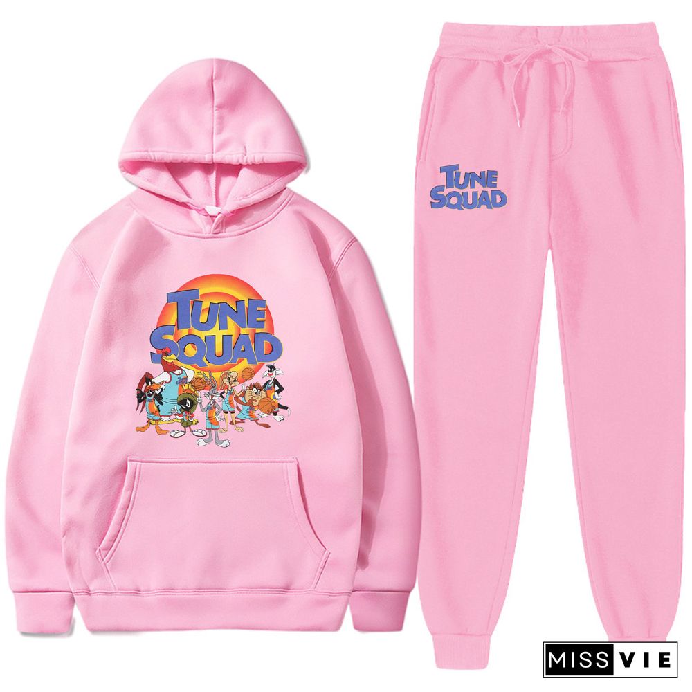 Cartoon Print Long Sleeve Hoodies Sweatpants Suit