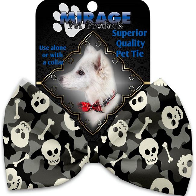 Mirage Pet 1340-VBT Gray Camouflage Skulls Pet Bow Tie Collar Accessory with Cloth Hook and Eye