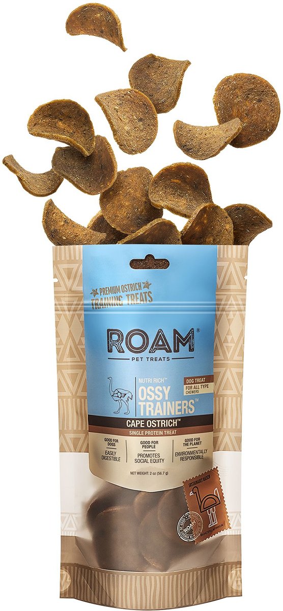 Roam Ossy Trainers Premium Jerky Ostrich Dog Treats， 1-lb bag