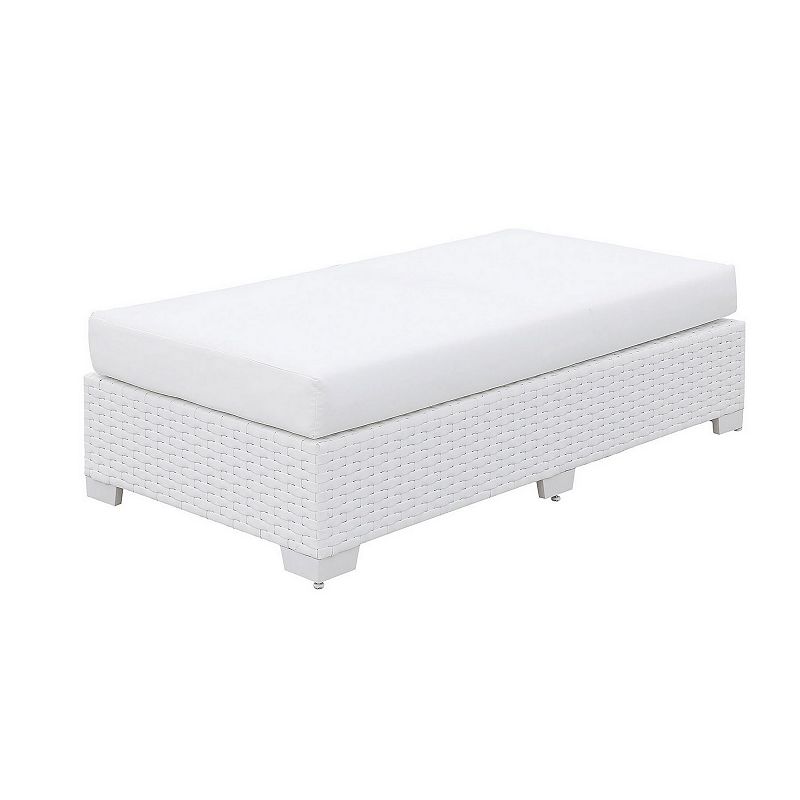 Wicker Aluminum Framed Bench with Fabric Cushion Seat， White