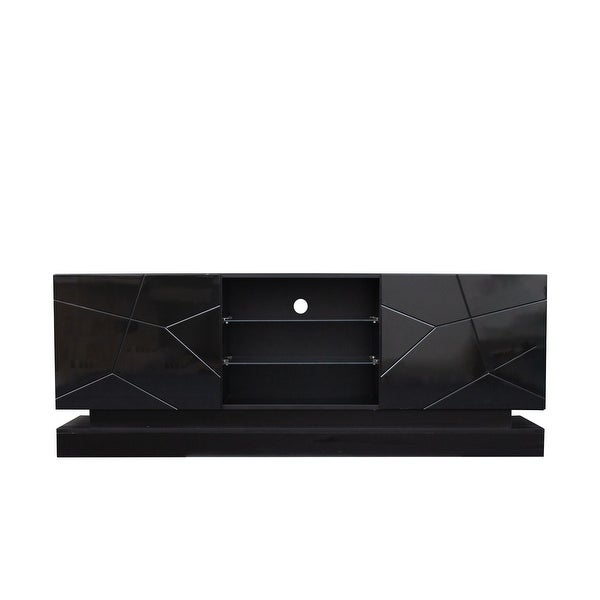 63''L Modern RGB LED Gloss TV Stand Cabinet Functional TV Console Table