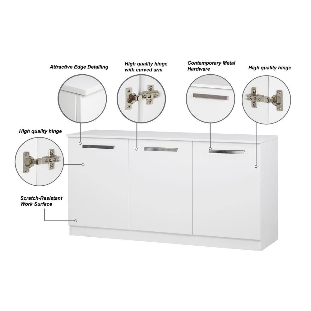 SAINT BIRCH Miami White 3-Door Credenza File Cabinet SBAK4100CFWW