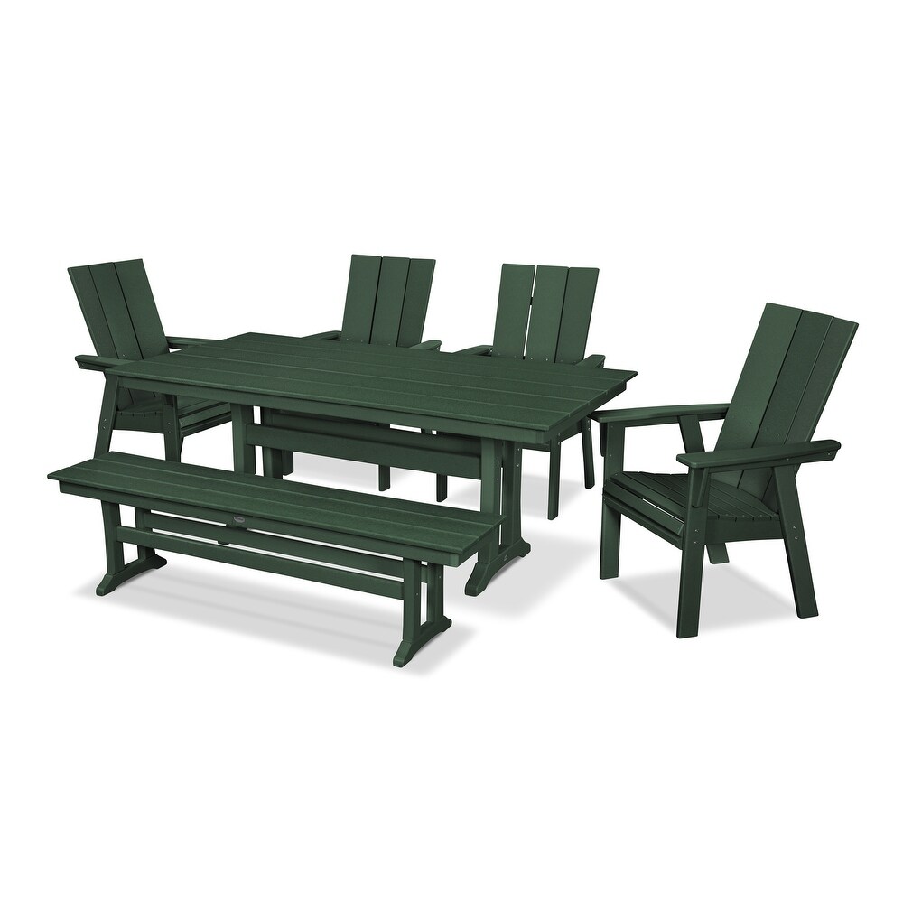 Modern Adirondack 6 Piece Farmhouse Dining Set with Bench