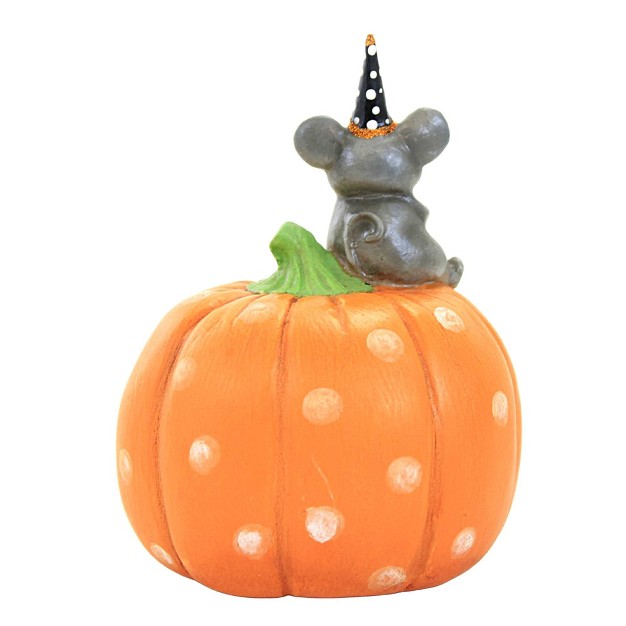 Bethany Lowe Halloween Mouse On Pumpkin One Halloween Figurine 5 0 Inches Jack o lantern Bucket Ma2077 Resin Orange