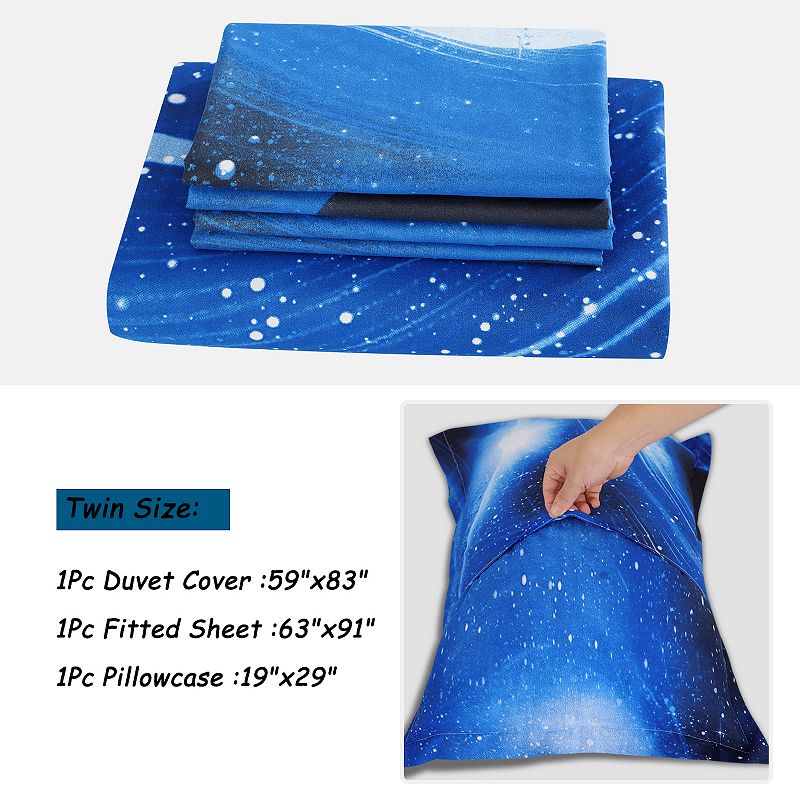 Star Sky Moon Night Duvet Cover Navy Blue 3pcs Twin