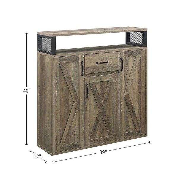 1 Drawer and 3 Doors Wood Server with Metal Handles in Rustic Oak